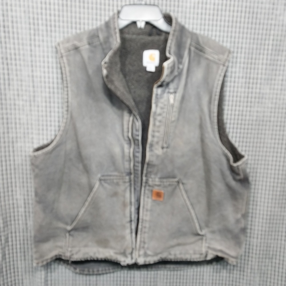 Carhartt Sandstone Mock Neck Vest Mens Sherpa Lined Distressed XL Shadow Gray